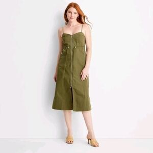 NWT Olive Green Zip-Front Midi Dress Size XL